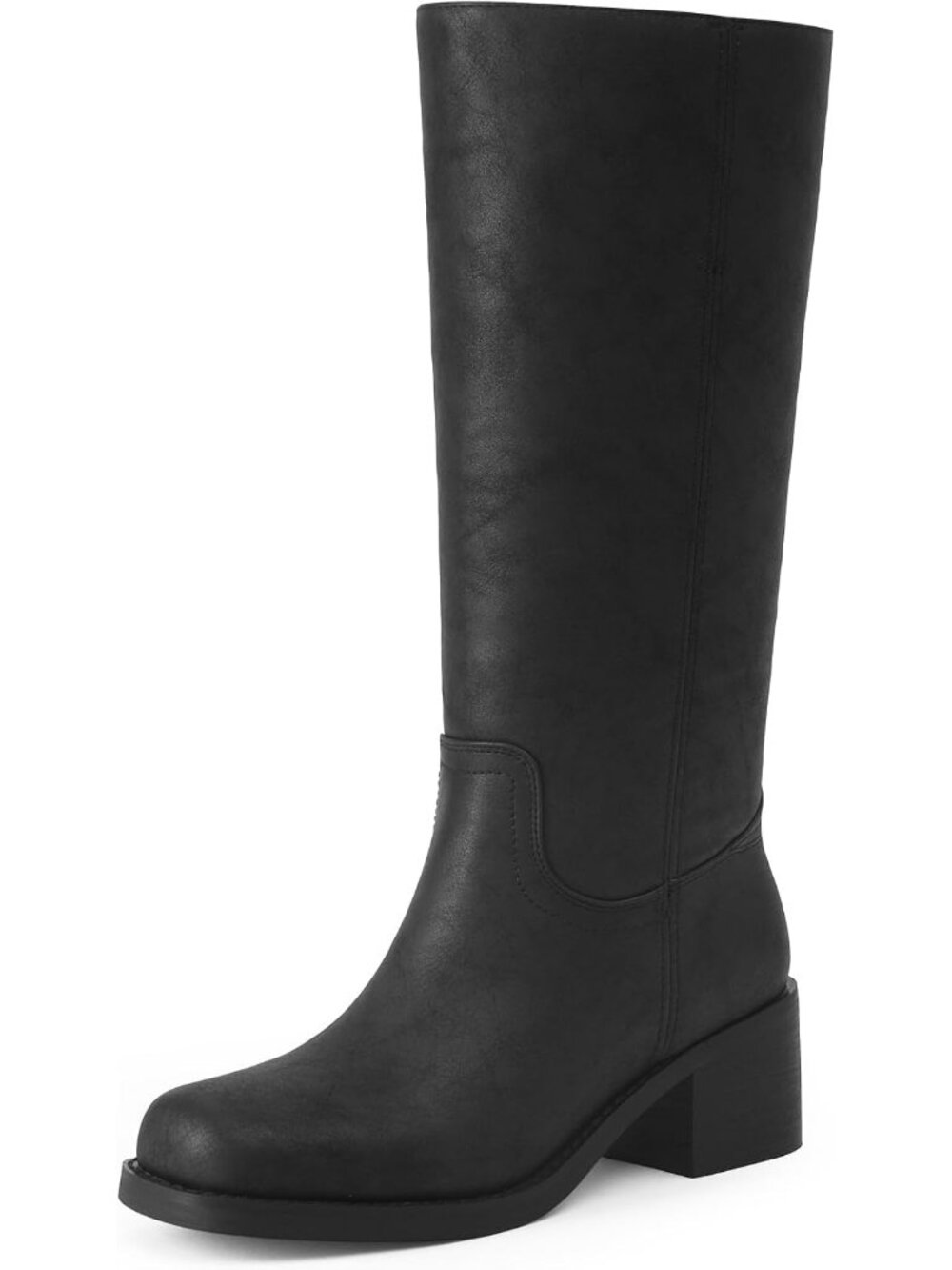 Women's Black Comfortable Low Heel Square Toe Casual Trendy Stylish Boots
